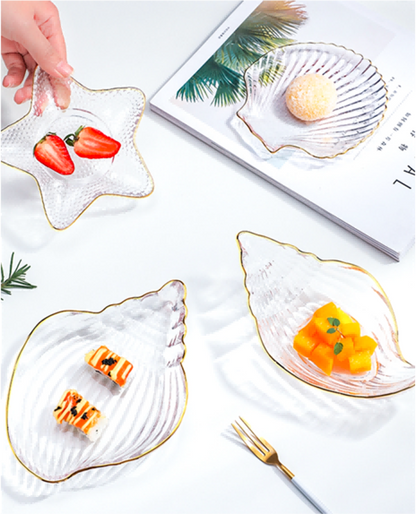 Gold-rimmed Glass Serving Bowl and Plate Set