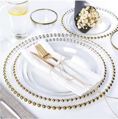 Gold-rimmed Glass Serving Bowl and Plate Set