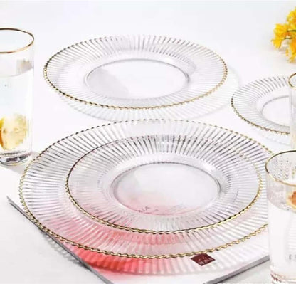Gold-rimmed Glass Serving Bowl and Plate Set