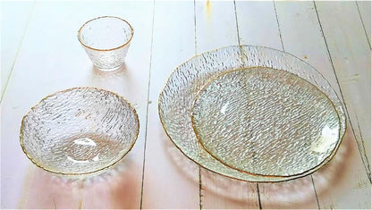 Gold-rimmed Glass Serving Bowl and Plate Set
