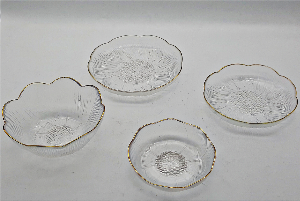 Gold-rimmed Glass Serving Bowl and Plate Set