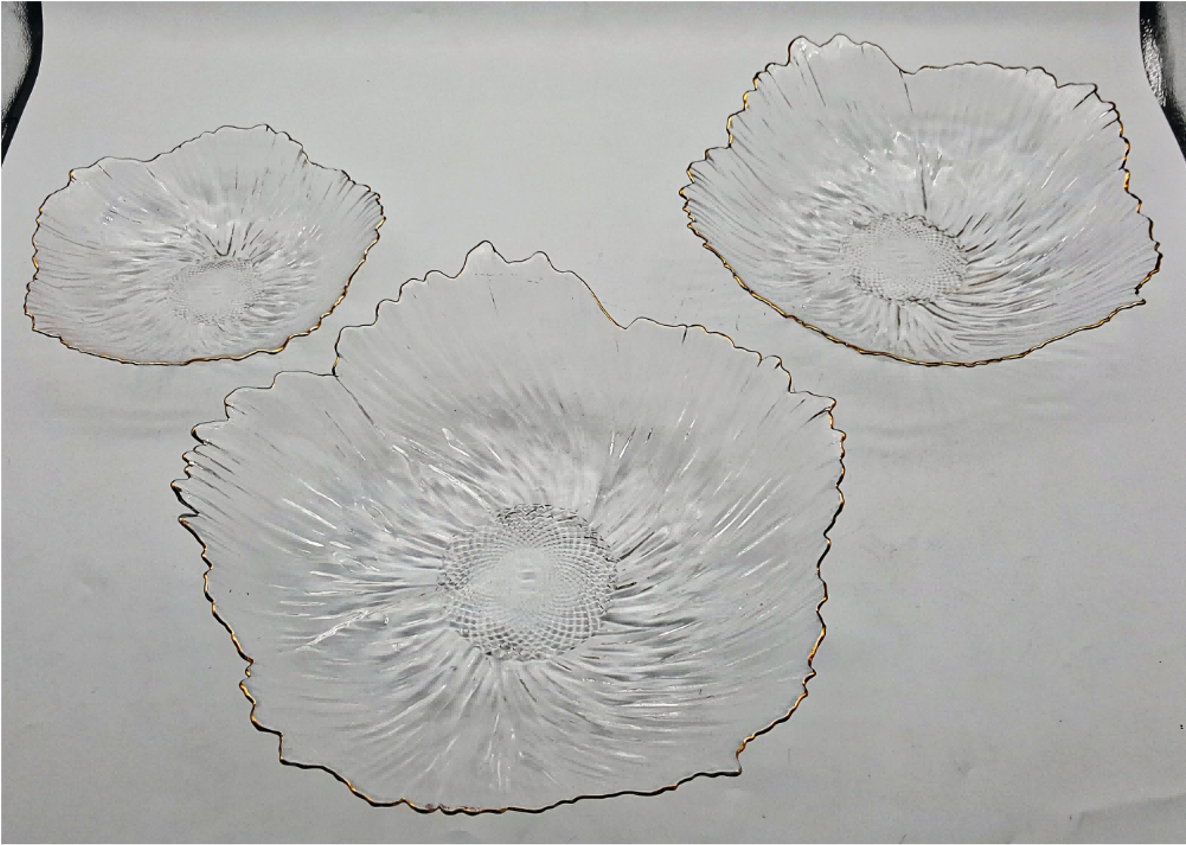 Gold-rimmed Glass Serving Bowl and Plate Set