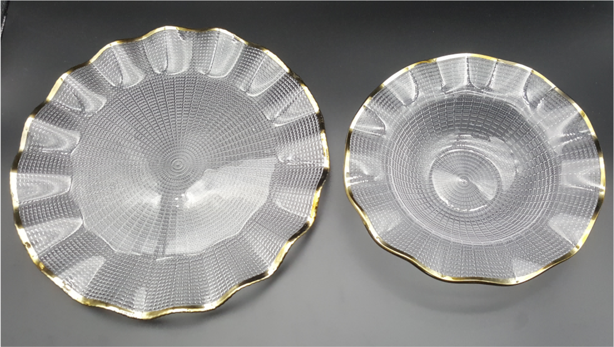 Gold-rimmed Glass Serving Bowl and Plate Set