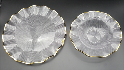 Gold-rimmed Glass Serving Bowl and Plate Set