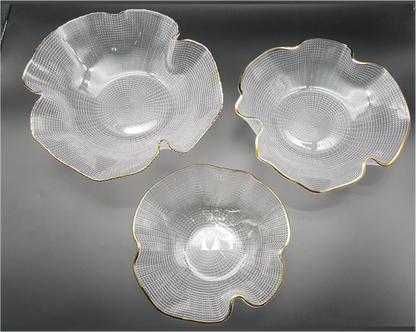 Gold-rimmed Glass Serving Bowl and Plate Set