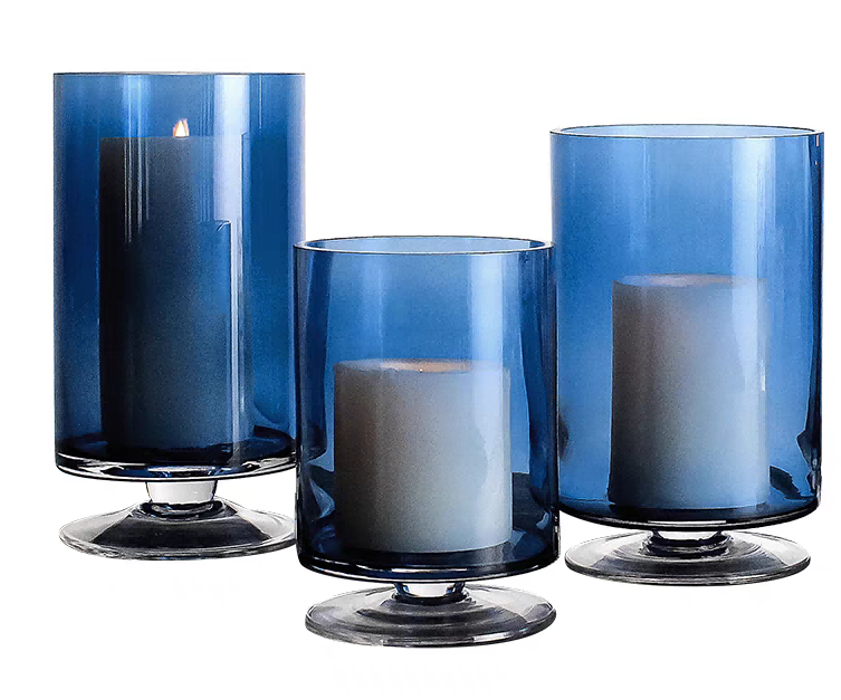 Blue Glass Hurricane Candle Holder