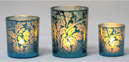 Frosted Green Glass Candle Holders