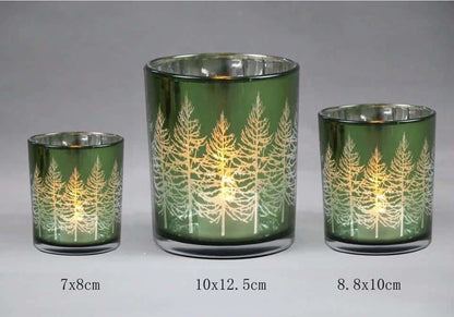 Frosted Green Glass Candle Holders