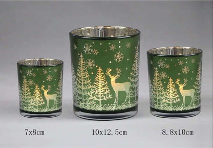 Frosted Green Glass Candle Holders