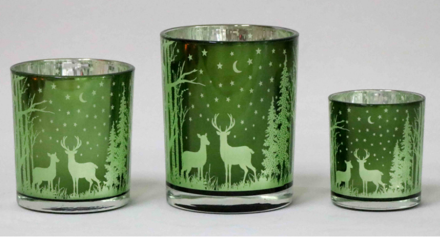 Frosted Green Glass Candle Holders