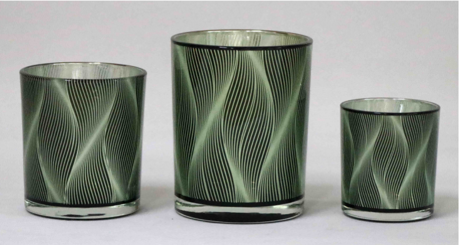 Frosted Green Glass Candle Holders
