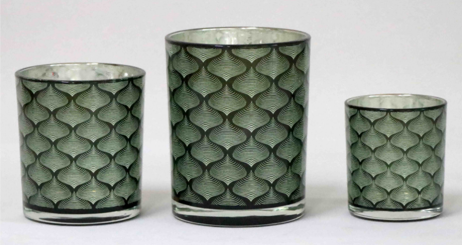 Frosted Green Glass Candle Holders