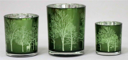 Frosted Green Glass Candle Holders