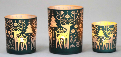 Frosted Green Glass Candle Holders