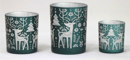 Frosted Green Glass Candle Holders