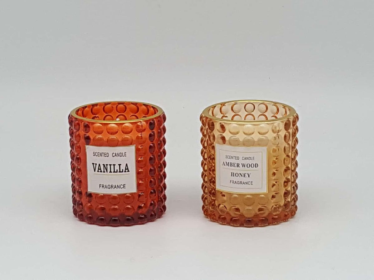 Color Embossed Design Glass Candle Holder with Wax
