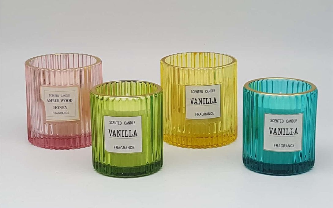 Color Embossed Design Glass Candle Holder with Wax