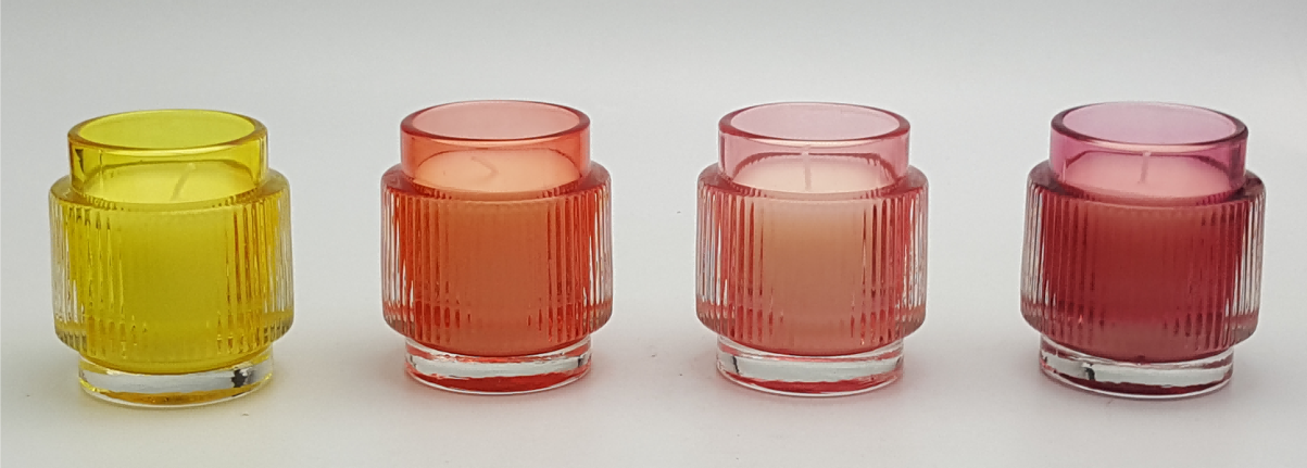 Ribbed Glass Candle Holder with Wax