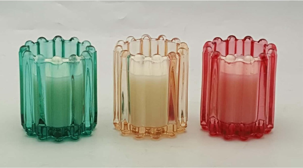 Ribbed Glass Candle Holder with Wax