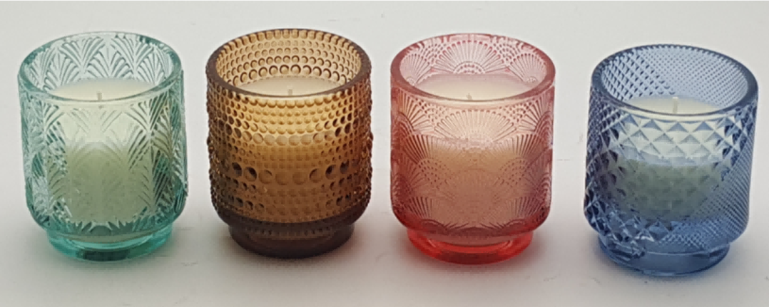 Textured Glass Votive Candle Holder with Wax
