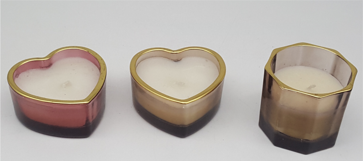 Gold-rimmed Shaped Glass Candle Holder with Wax