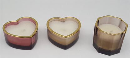 Gold-rimmed Shaped Glass Candle Holder with Wax