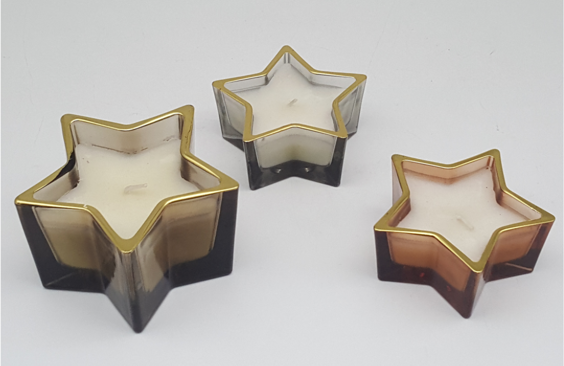 Gold-rimmed Shaped Glass Candle Holder with Wax