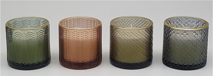 Gold-rimmed Embossed Glass Candle Holder with Wax