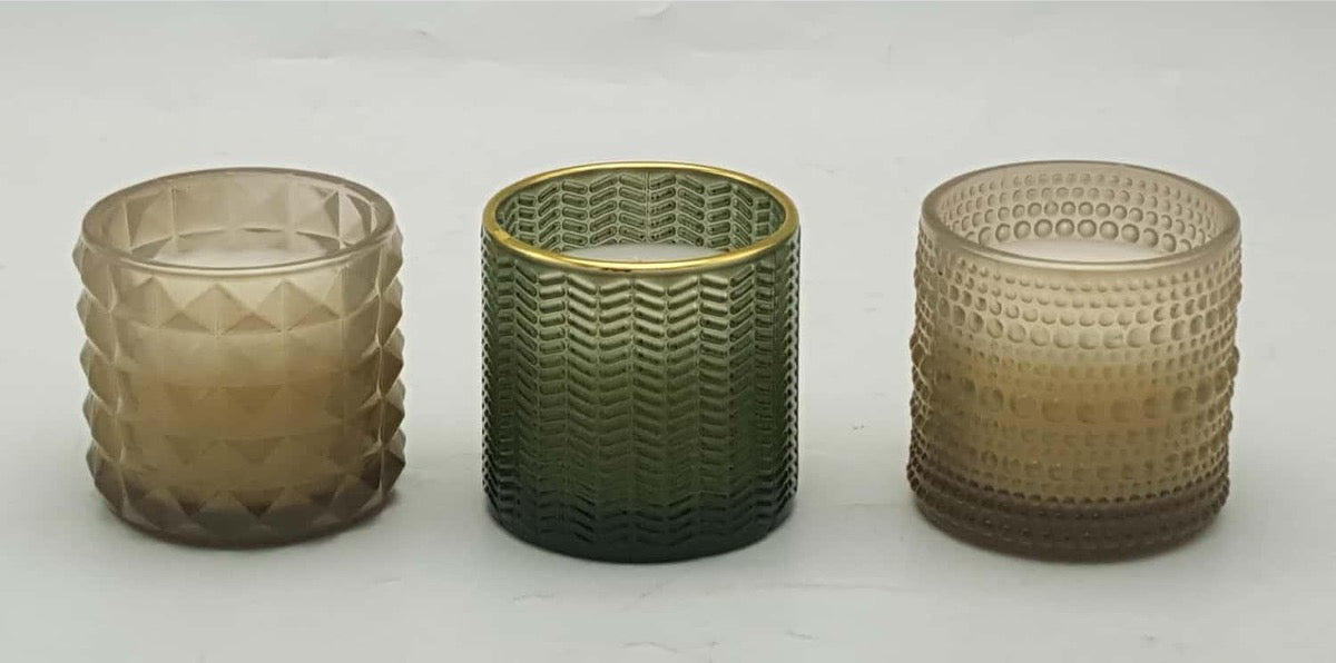 Textured Glass Votive Candle Holder with Wax