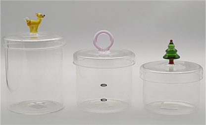 Glass Canister with Glass Figurine Lids