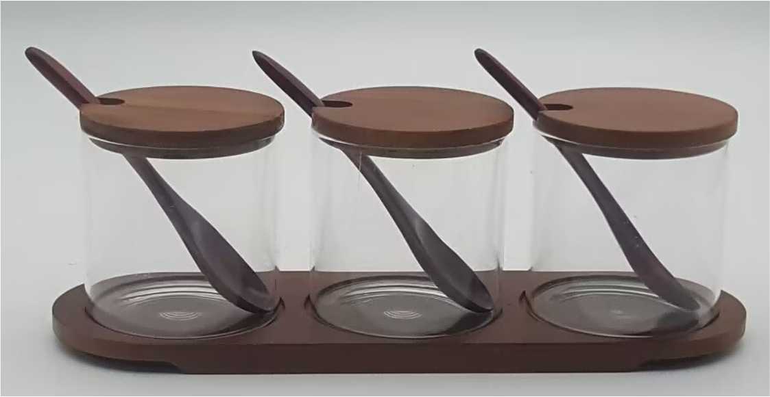 Glass Canister with Wooden Lids and Spoons