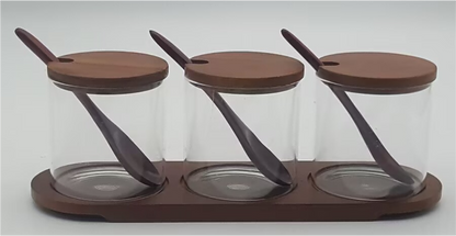 Glass Canister with Wooden Lids and Spoons