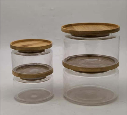Stackable Glass Canister with Wooden Lids