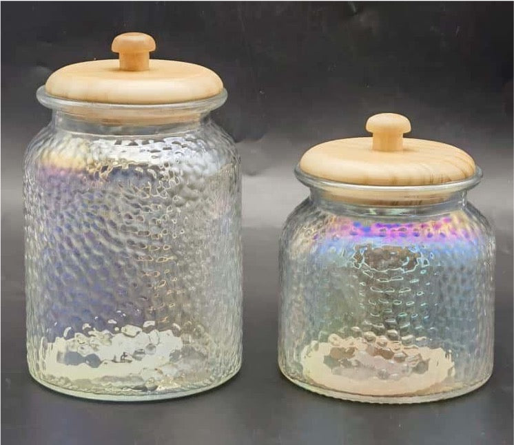 Hammered Glass Canister with Wooden Lids