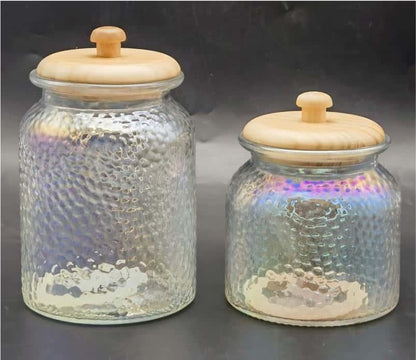 Hammered Glass Canister with Wooden Lids