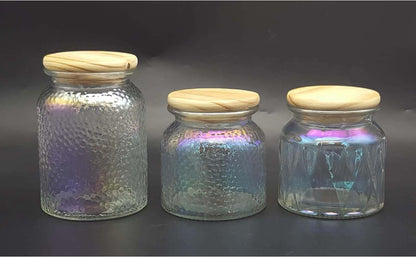 Hammered Glass Canister with Wooden Lids