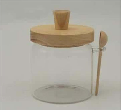 Glass Canister with Wooden Lids and Spoons