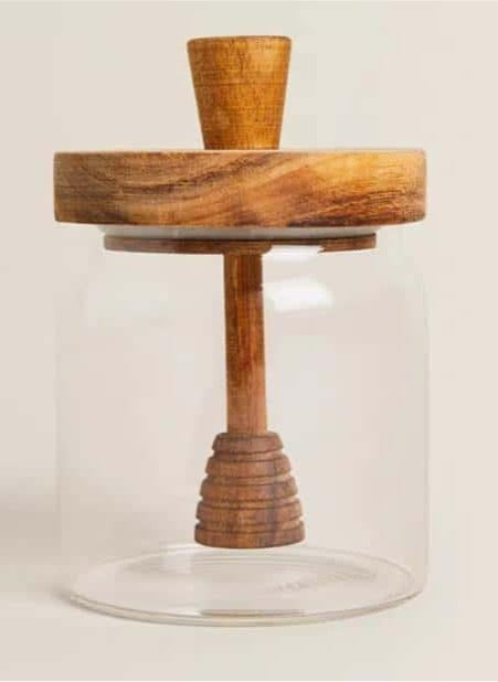 Glass Honey Pot with Wooden Lid