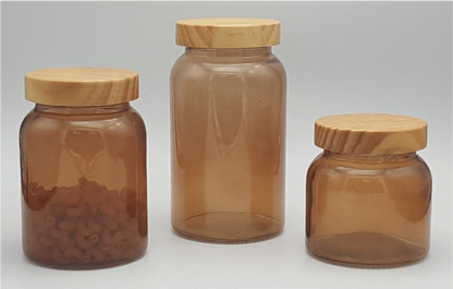 Colored Glass Canister with Wooden Lids
