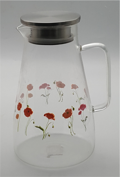 Glass Pitcher with Printed Floral Design