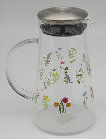 Glass Pitcher with Printed Floral Design