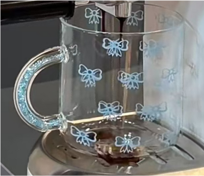 Glass Coffee Mug with Printed Bowknot