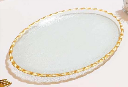 Gold-rimmed Oval Glass Serving Plate