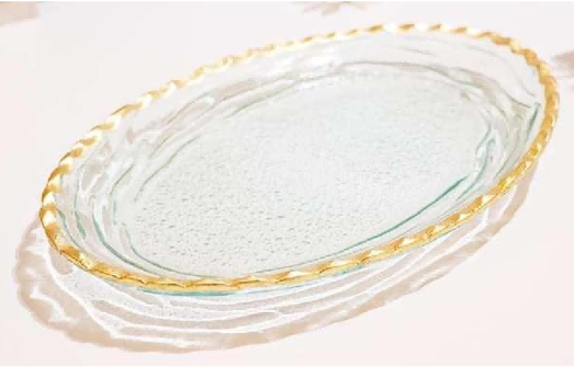 Gold-rimmed Oval Glass Serving Plate
