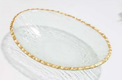 Gold-rimmed Oval Glass Serving Plate