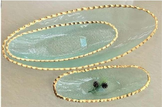 Gold-rimmed Oval Glass Serving Plate