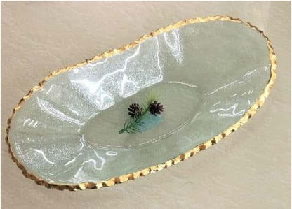 Gold-rimmed Oval Glass Serving Plate