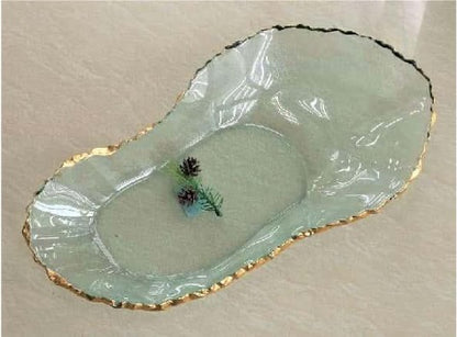Gold-rimmed Oval Glass Serving Plate