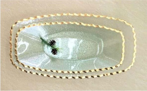 Gold-rimmed Oval Glass Serving Plate