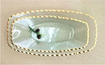 Gold-rimmed Oval Glass Serving Plate